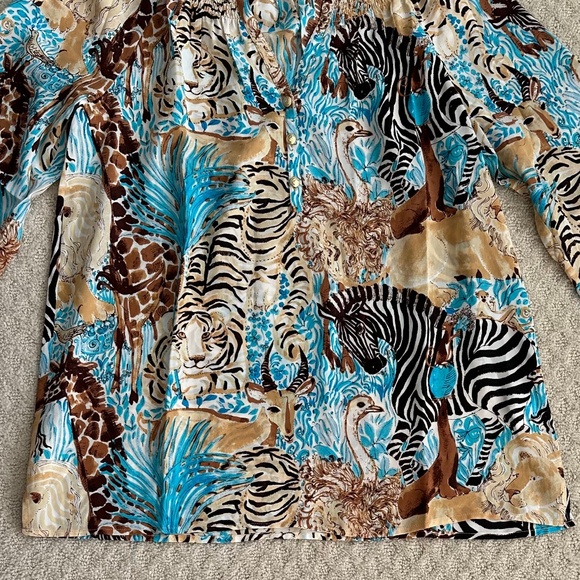 Lilly Pulitzer Elsa 100% Silk Blouse Lilly's Zoo Print M Smocked Timeless NWOT - Picture 5 of 16
